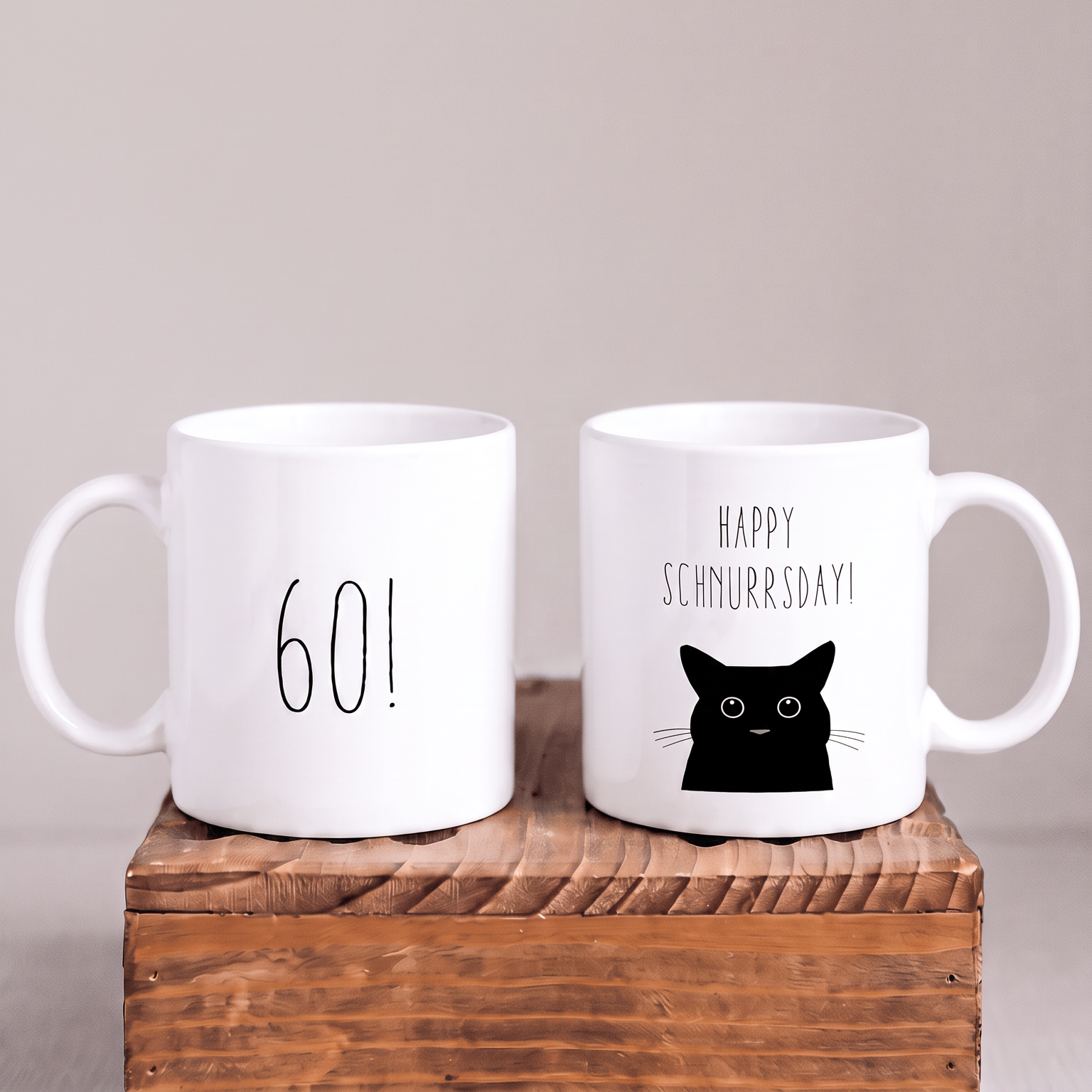 Keramik-Tasse „Happy Schnurrsday“ – Lustige Geburtstagstasse zum 60. Geburtstag